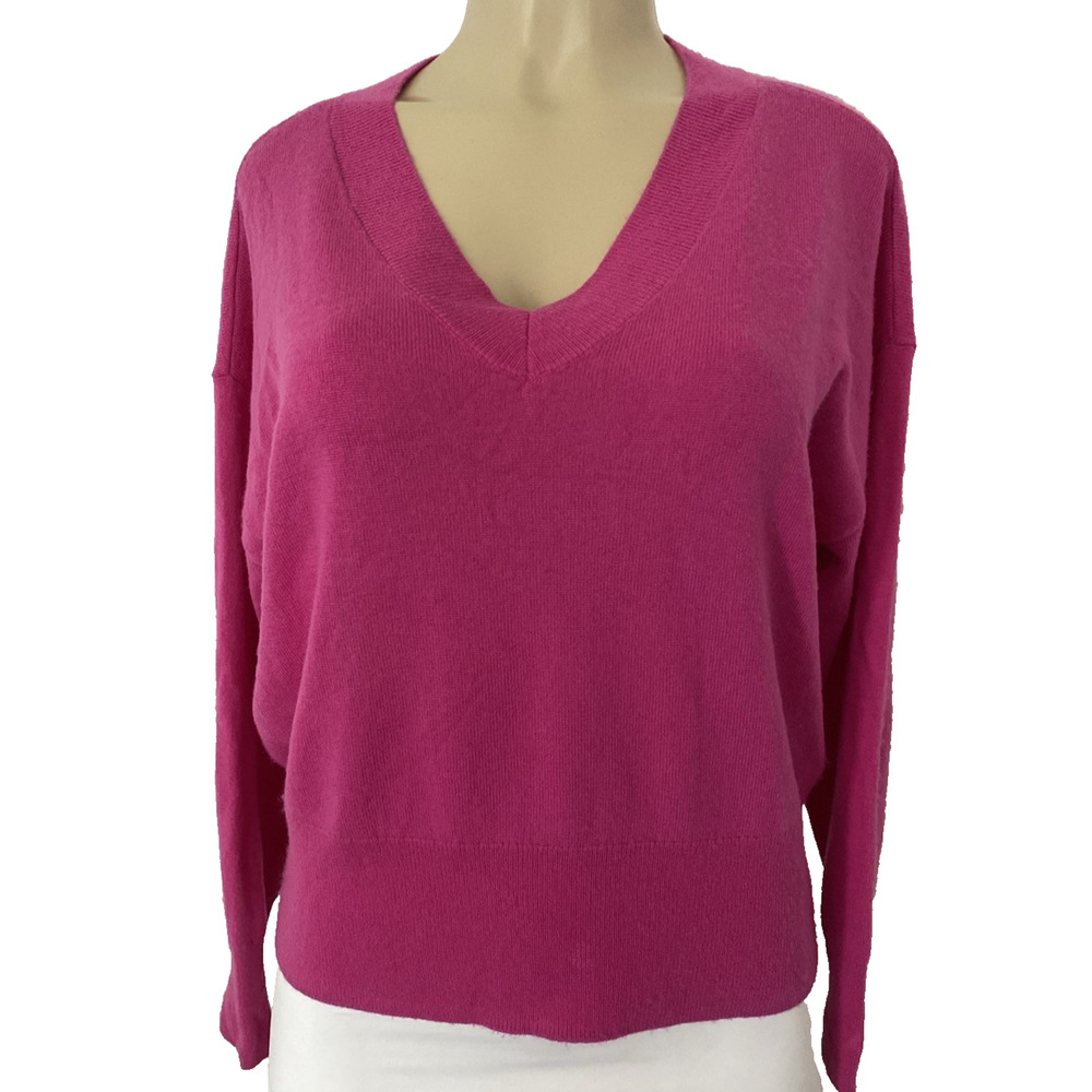 MAX&MOI Amour Sweater V Neck Cashmere Fuchsia Purple Pink Long Sleeve Piata M - Picture 2 of 9